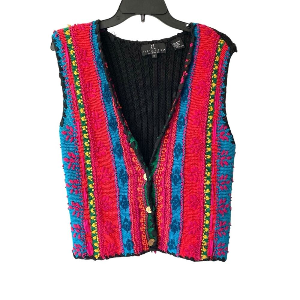 Vintage Carole Little Colorful Knit Striped sweater Vest Button Closure small
